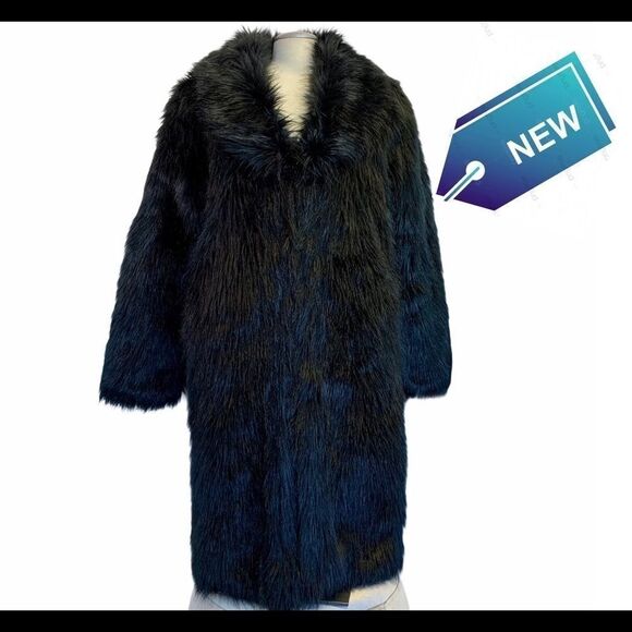 NWT Black fashionable faux fur winter warm teddy coat Sz L - Picture 13 of 13
